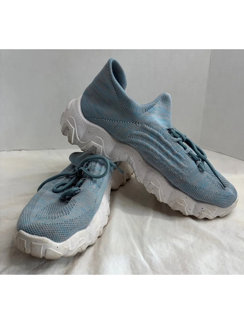Women’s Blue Knit Chunky Sneakers Lace Up Athletic Shoes Size Marked 39